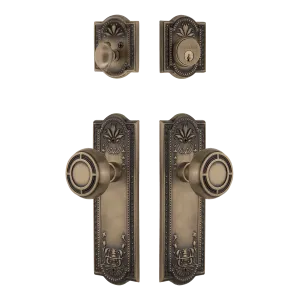 Meadows Entry Set with Mission Knob in Antique Brass