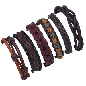 Men's Vintage Weave Cattle Leather Bracelet DIY Six-Piece Combination Multi-Layer Leather Bracelet