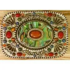 Michal Golan Abalone, Lapis, Jade, Red Jasper, Tiger Eye, and Red Aventurine Belt Buckle