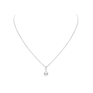 Mikimoto 18K White Gold Pearl & Diamond Pendant Necklace