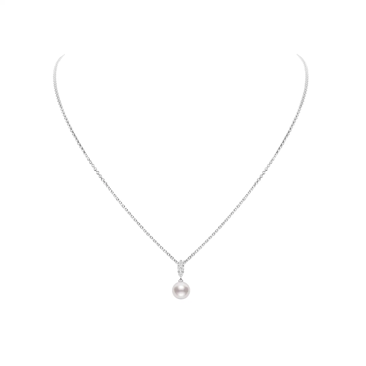 Mikimoto 18K White Gold Pearl & Diamond Pendant Necklace