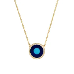 Mini Lapis Inlay Evil Eye Necklace with Diamonds