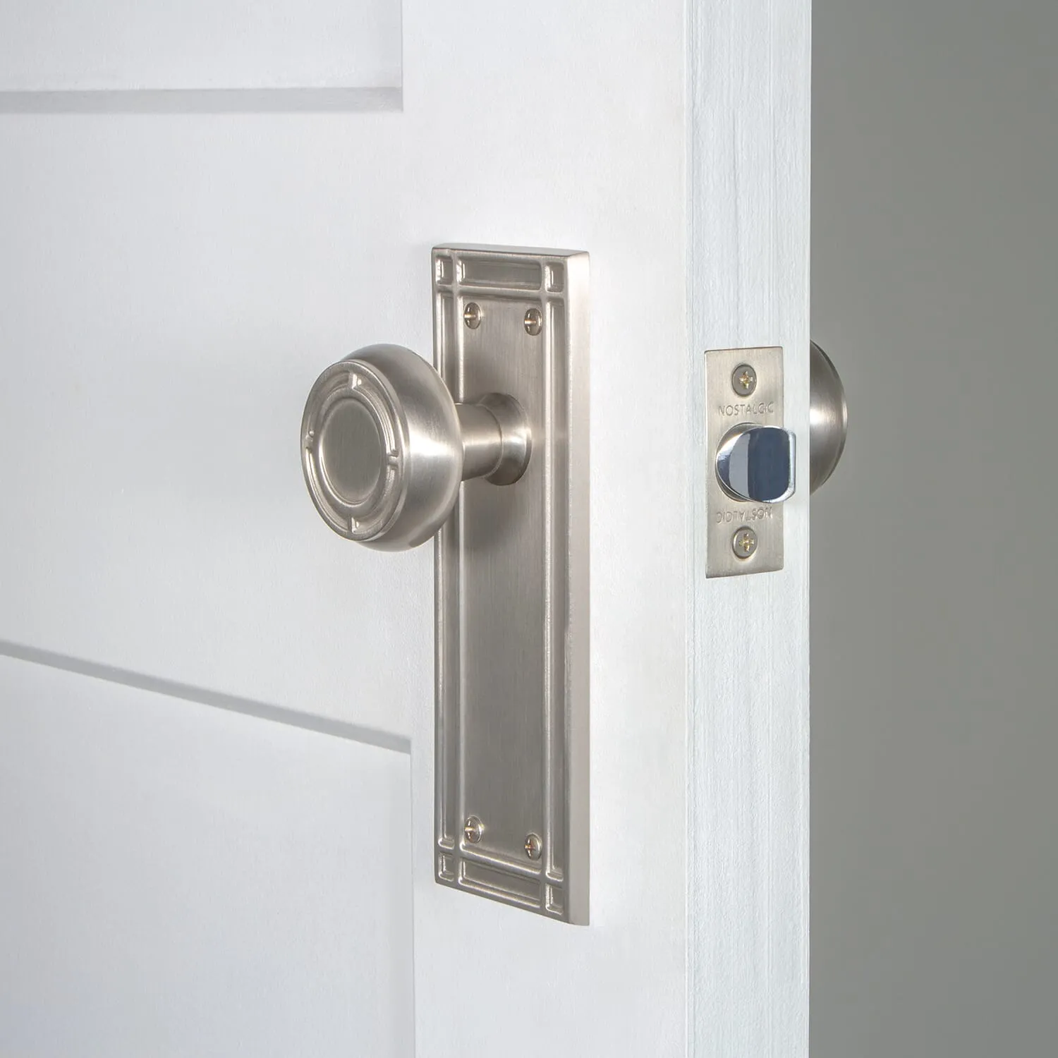 Mission Long Plate with Mission Knob in Satin Nickel