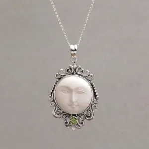 Moonlight Stare Peridot & Silver Bone Pendant Necklace