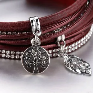 Multi-Layer Leather Tree of Life Crystal Bracelet Handmade