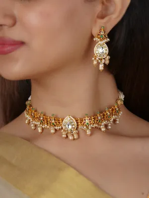 Multicolor Gold Plated Jadau Kundan Necklace Set - MS2342M