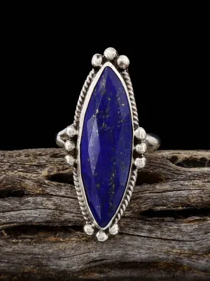 Native American Faceted Lapis Ring, Adjustable Size 9 - 11