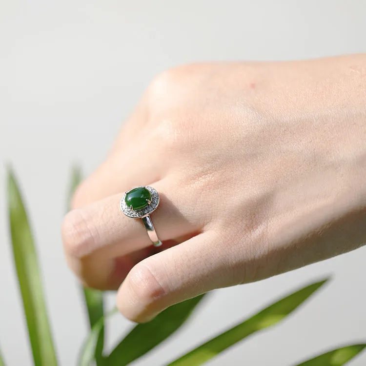 Natural Jade Ring Nephrite Silver Adjustable Ring ZNRG124