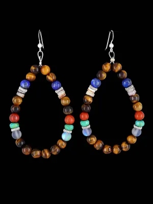 Navajo Tiger Eye Beaded Dangle Earrings