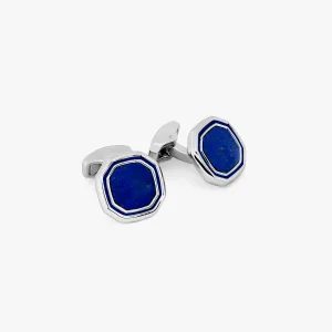 Octagon cufflinks in lapis with white bronze plating