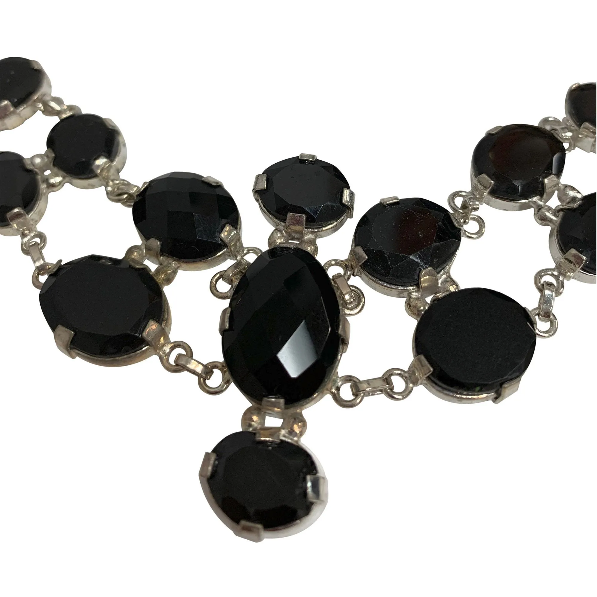 Onyx Chakra Stone Silver Adjustable Chain Bracelet