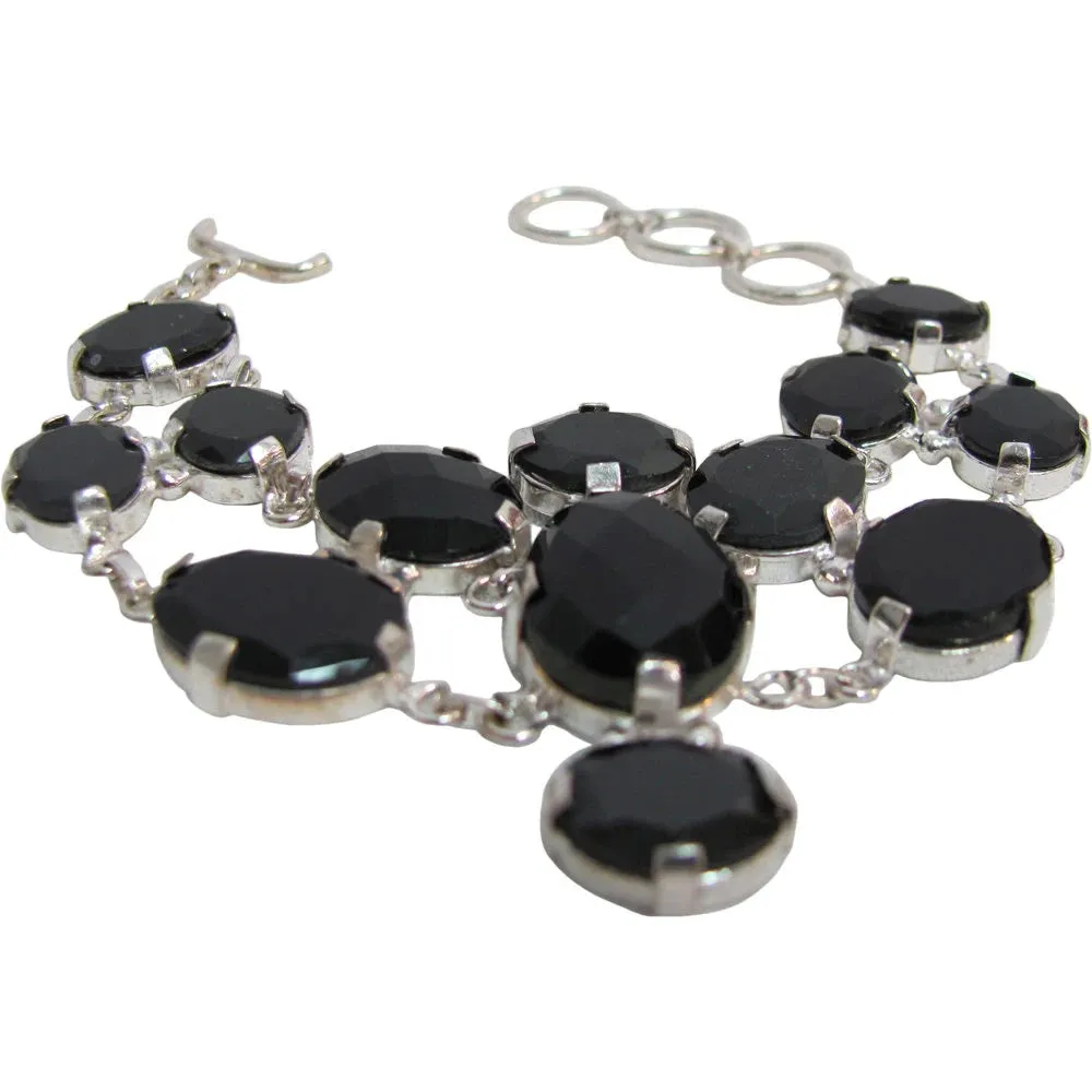 Onyx Chakra Stone Silver Adjustable Chain Bracelet