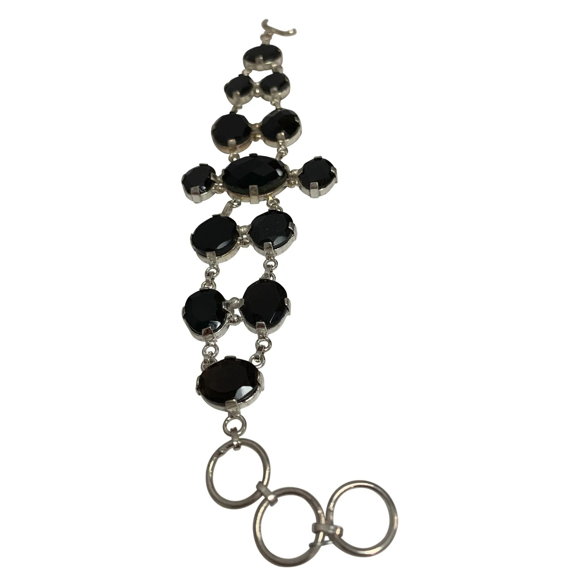 Onyx Chakra Stone Silver Adjustable Chain Bracelet