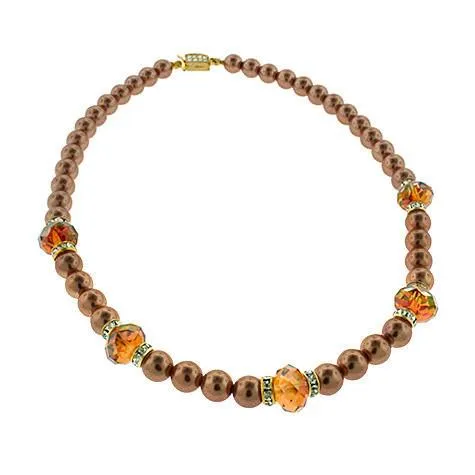 Orange Crystal & Gold Pearl Necklace