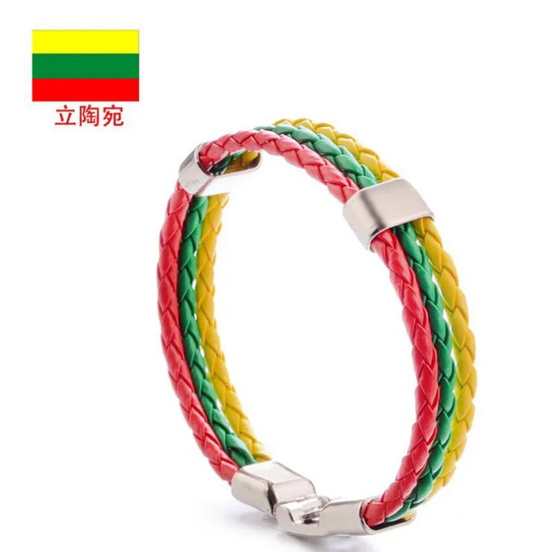 Ornament Woven Flag Flag Color Leather Bracelet Pu Imitation  Bracelet World Cup Country Bracelet