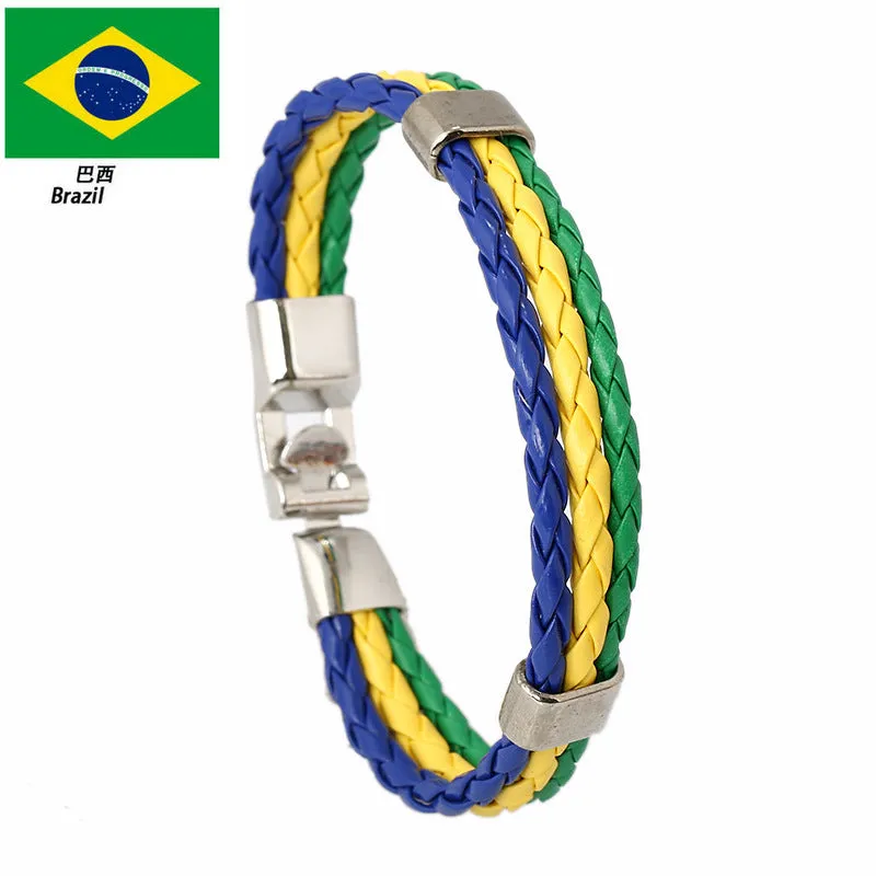 Ornament Woven Flag Flag Color Leather Bracelet Pu Imitation  Bracelet World Cup Country Bracelet