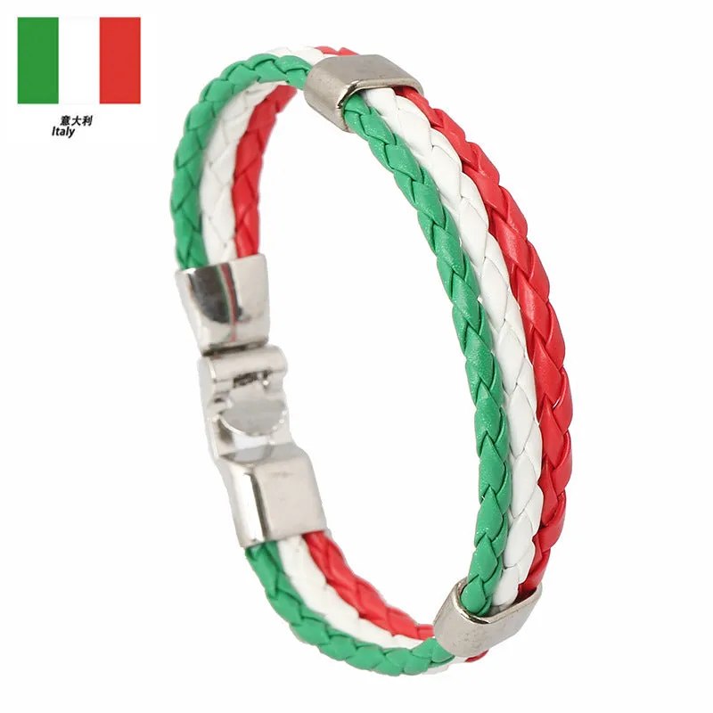 Ornament Woven Flag Flag Color Leather Bracelet Pu Imitation  Bracelet World Cup Country Bracelet