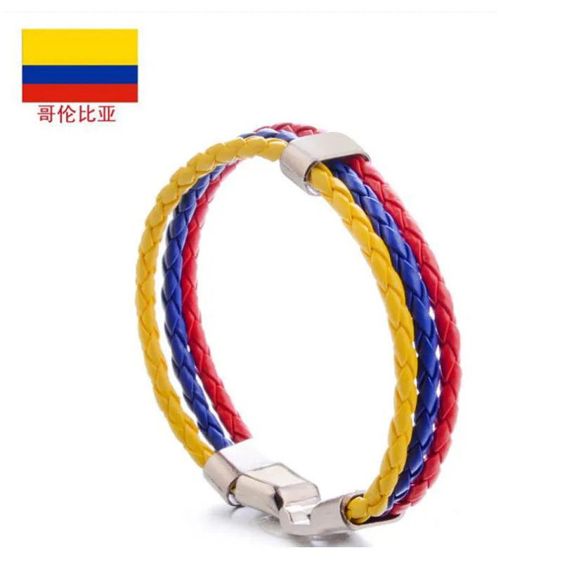 Ornament Woven Flag Flag Color Leather Bracelet Pu Imitation  Bracelet World Cup Country Bracelet