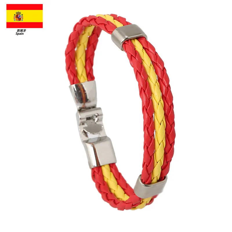 Ornament Woven Flag Flag Color Leather Bracelet Pu Imitation  Bracelet World Cup Country Bracelet