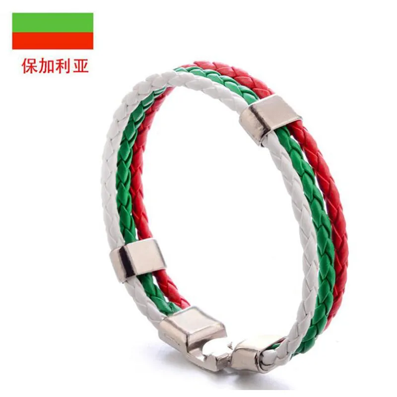 Ornament Woven Flag Flag Color Leather Bracelet Pu Imitation  Bracelet World Cup Country Bracelet