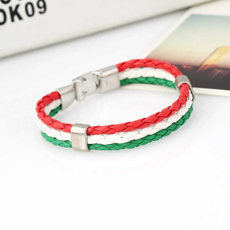 Ornament Woven Flag Flag Color Leather Bracelet Pu Imitation  Bracelet World Cup Country Bracelet