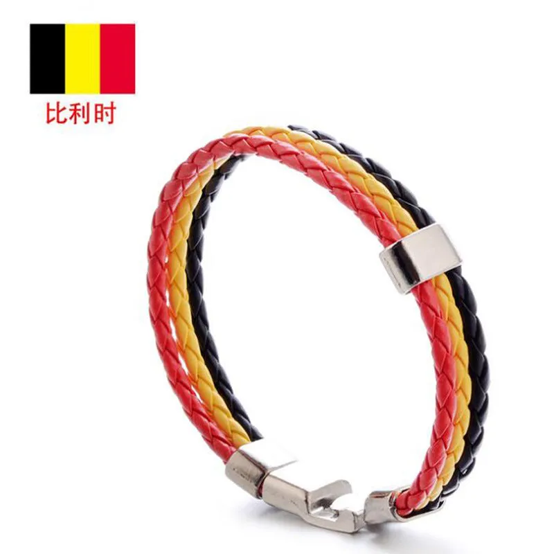 Ornament Woven Flag Flag Color Leather Bracelet Pu Imitation  Bracelet World Cup Country Bracelet