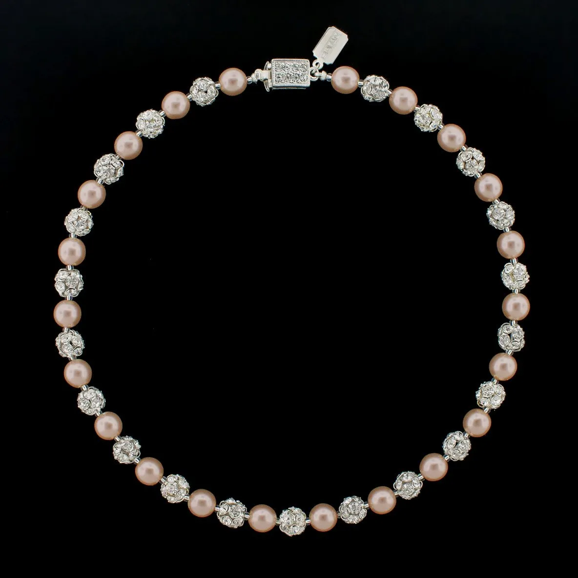 Pearl Necklace with Rhinestone Beads