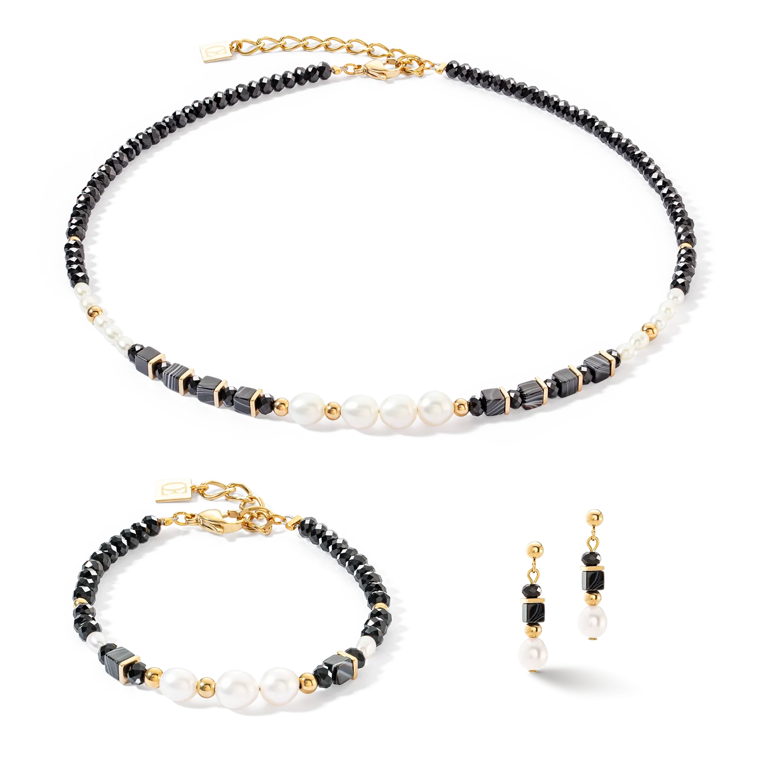 Pearls & onyx bracelet gold