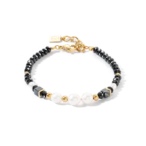 Pearls & onyx bracelet gold