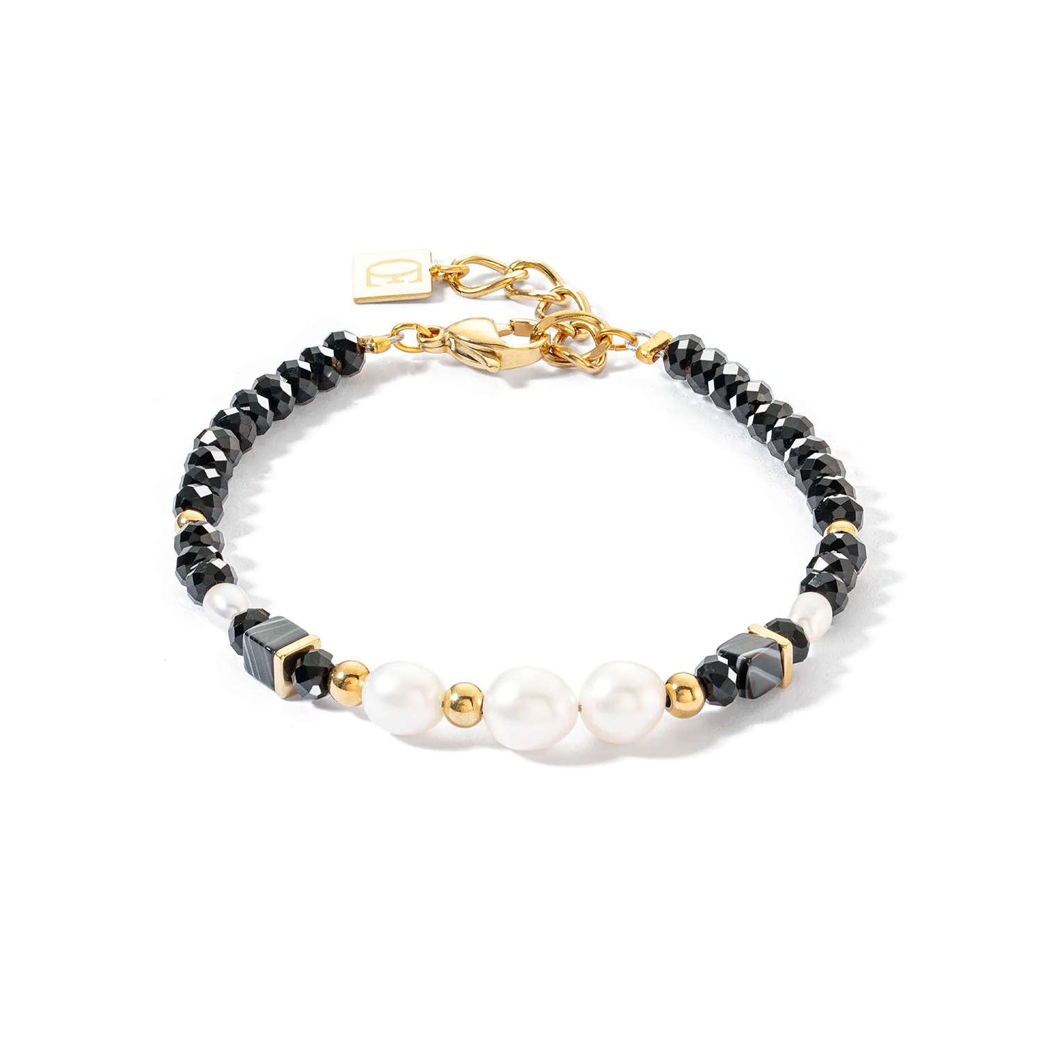 Pearls & onyx bracelet gold