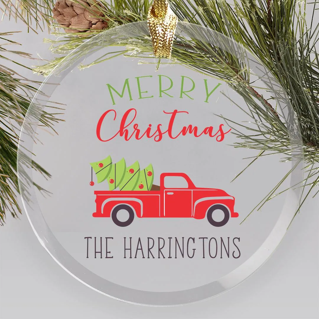 Personalized Red Truck Christmas Jade Glass Ornament