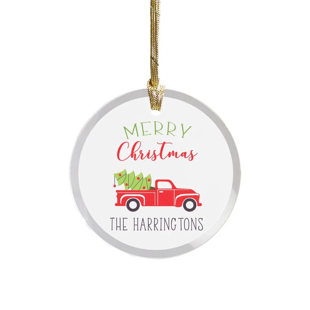 Personalized Red Truck Christmas Jade Glass Ornament