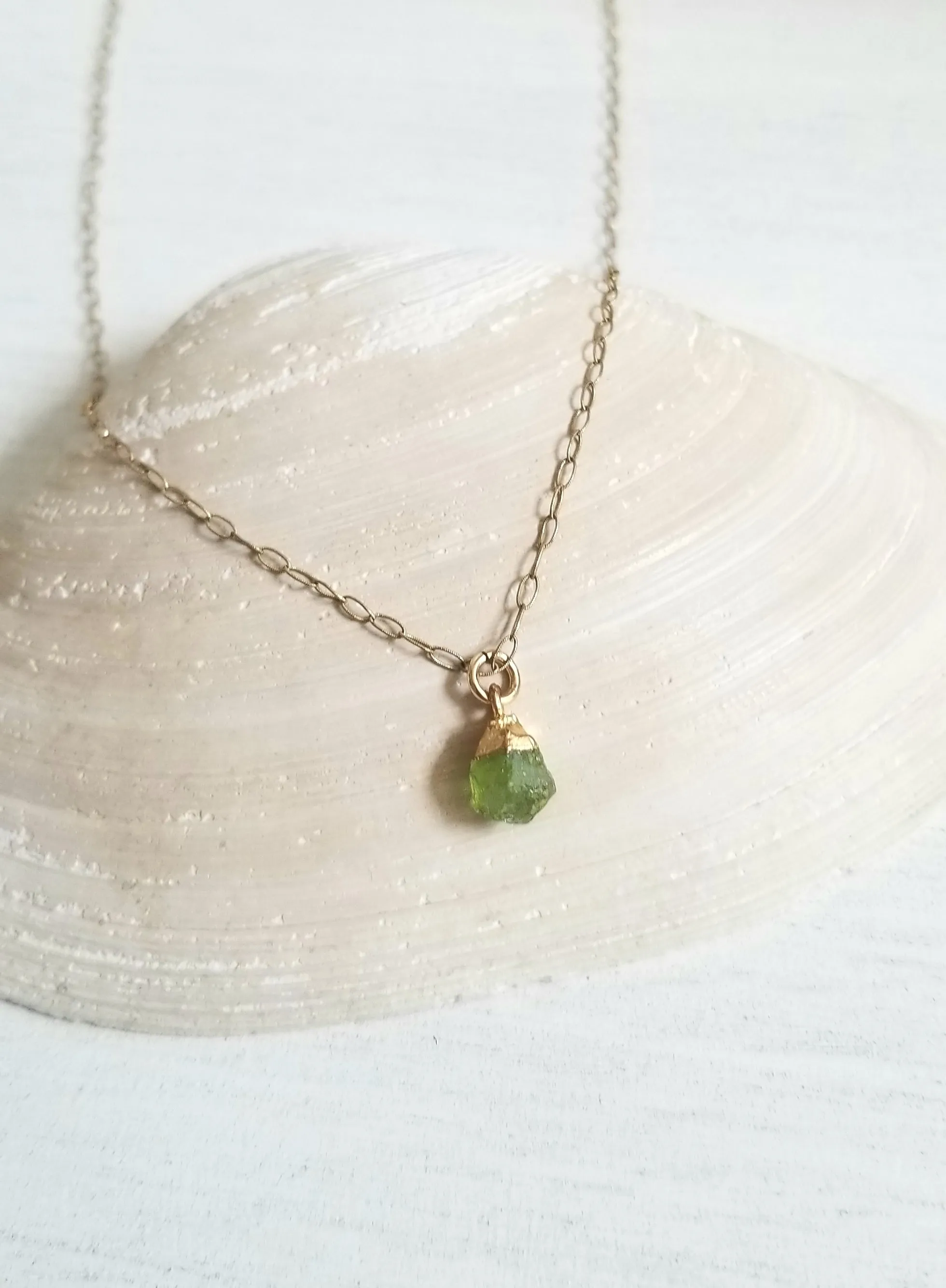 Raw Peridot Crystal Necklace, August Birthstone Necklace