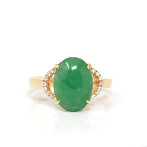 RealJade® "Marie" 18k Rose Gold Natural Green Imperial Jadeite Ring With Diamonds