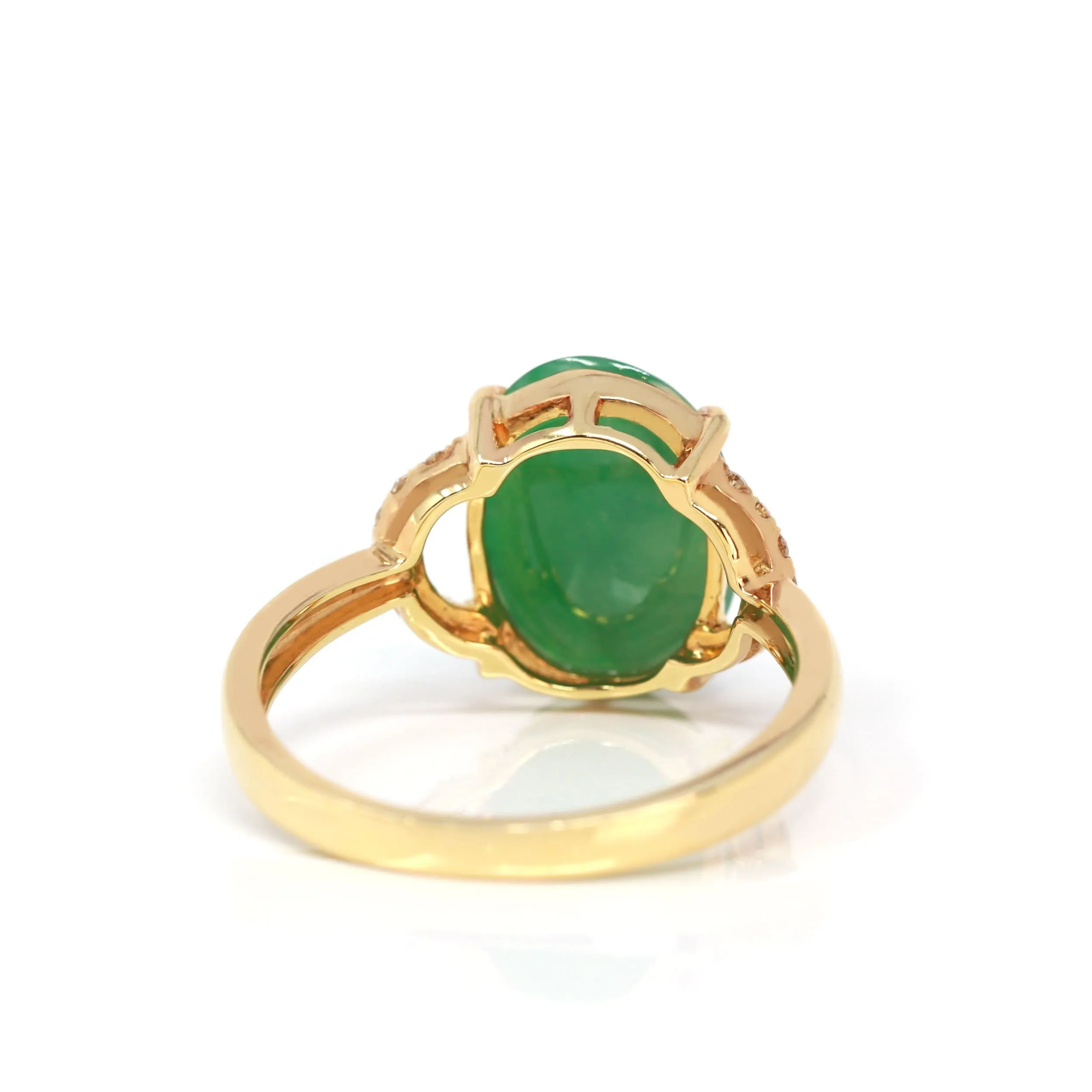 RealJade® "Marie" 18k Rose Gold Natural Green Imperial Jadeite Ring With Diamonds