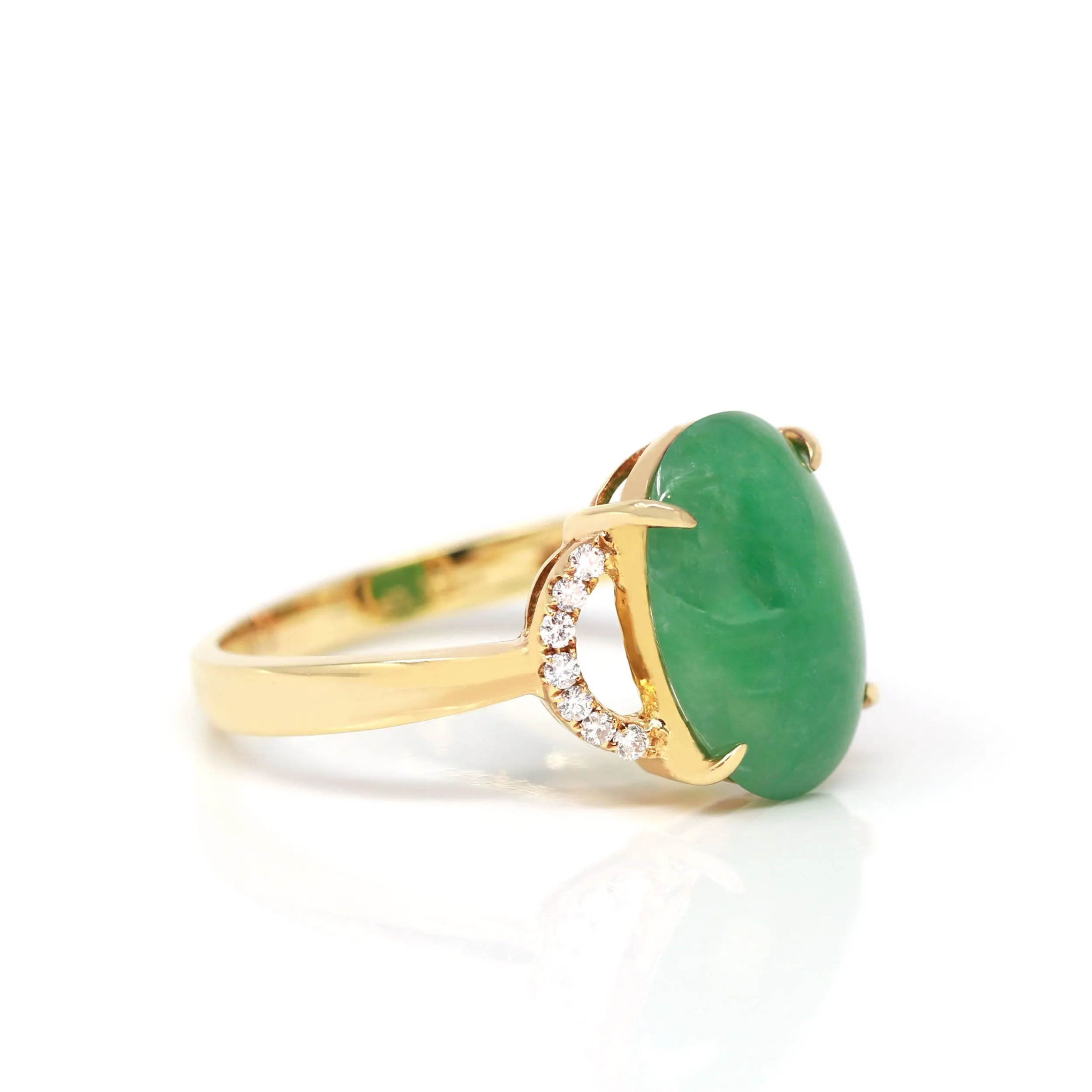 RealJade® "Marie" 18k Rose Gold Natural Green Imperial Jadeite Ring With Diamonds