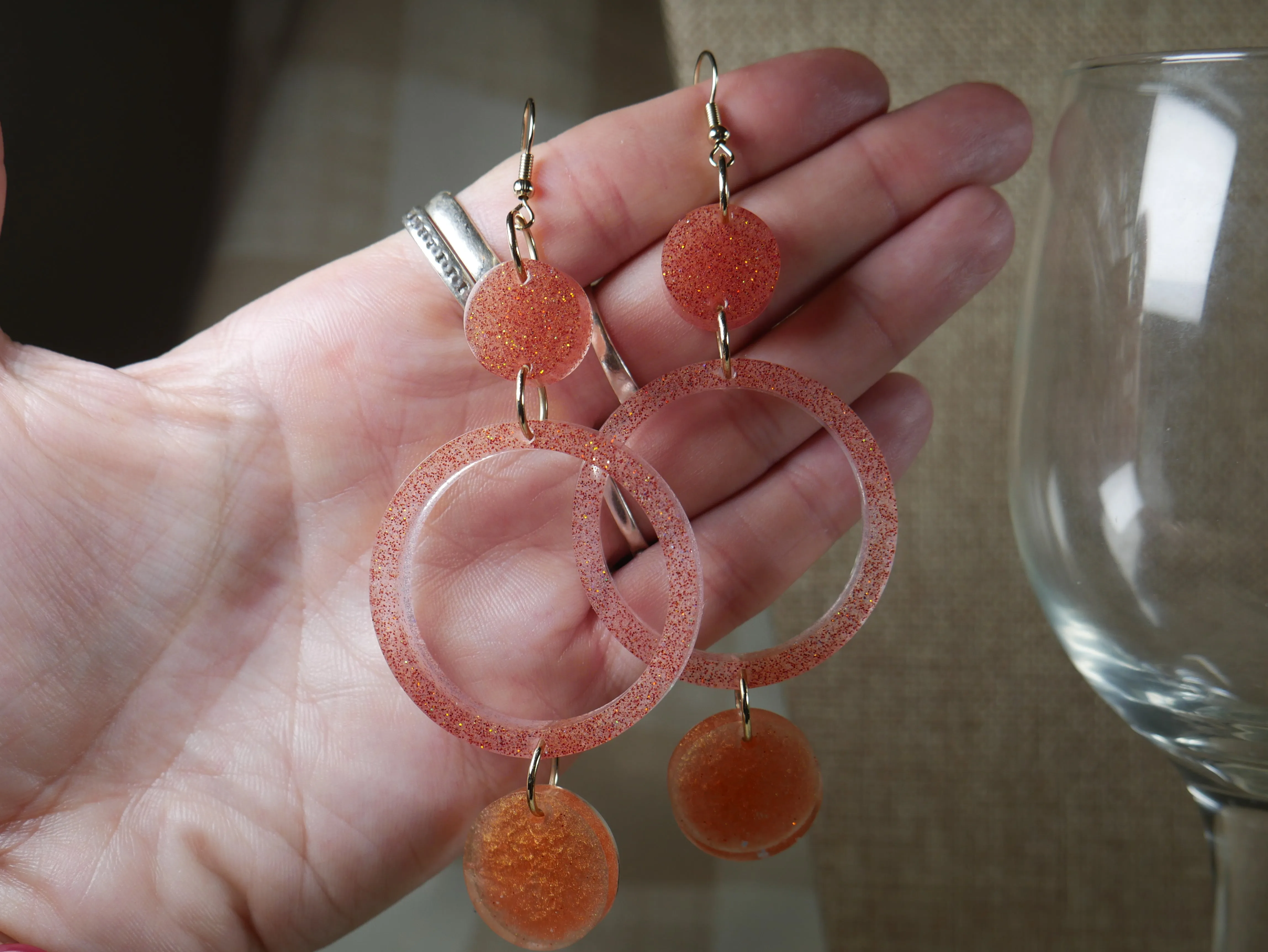 Resin Copper Colored Earthy 3 Circle Earrings