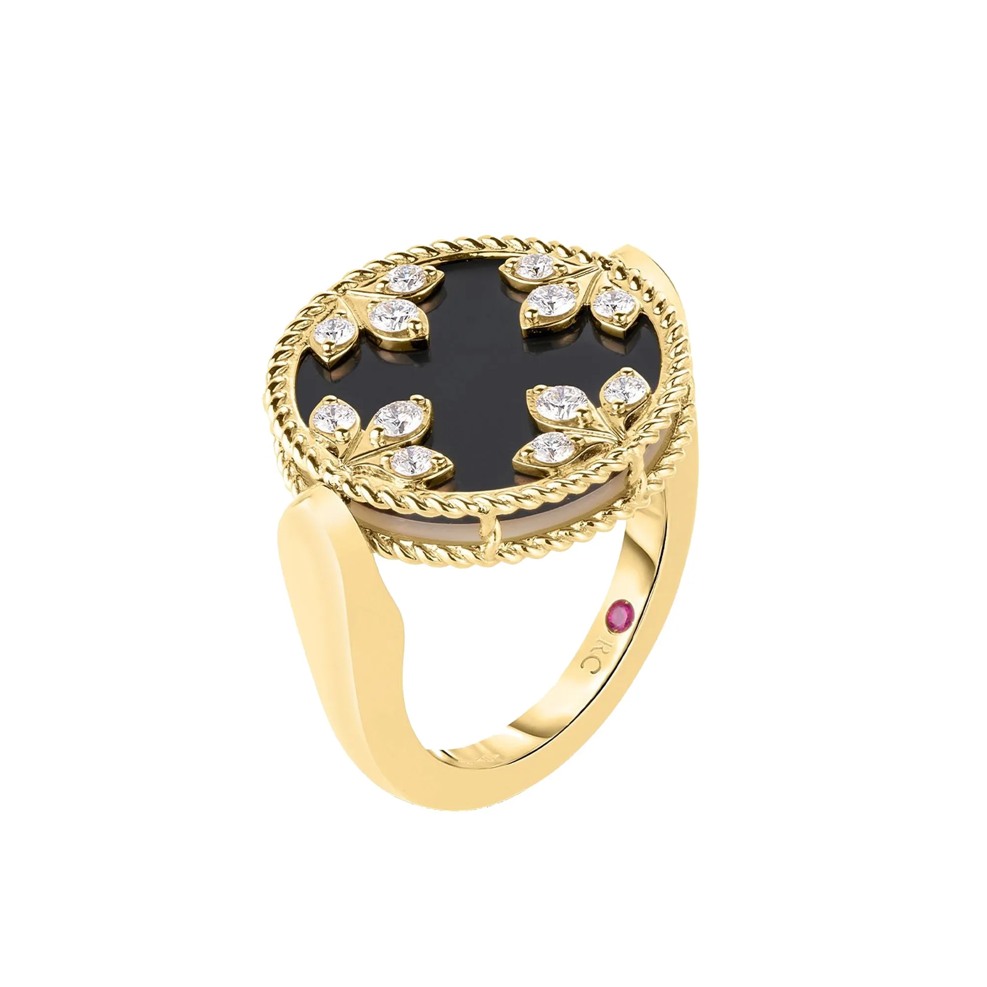 Roberto Coin 18K Yellow Gold Colored Medallions Diamond, Black Jade & Mother of Pearl Reversible Ring