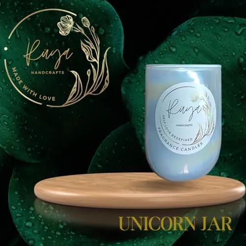 Ruya's Handcrafts Serinity Unicorn Jars Double Wick Lapis Lazuli stone | Evoking Tranquillity and Serenity Therapy Candle | Depression Buster Candle (Dreamy Lavender)