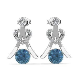 Serenity December Birthstone Blue Topaz Earrings, 18k White Gold Plated Silver Earrings with Round Cut Crystals