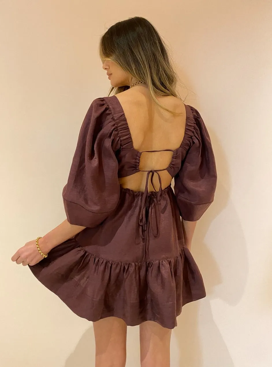 Shona Joy Marlene Open Back Mini Dress in Chocolate