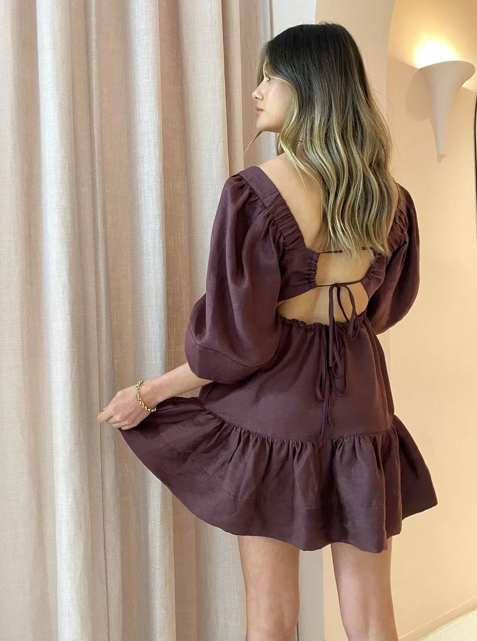 Shona Joy Marlene Open Back Mini Dress in Chocolate