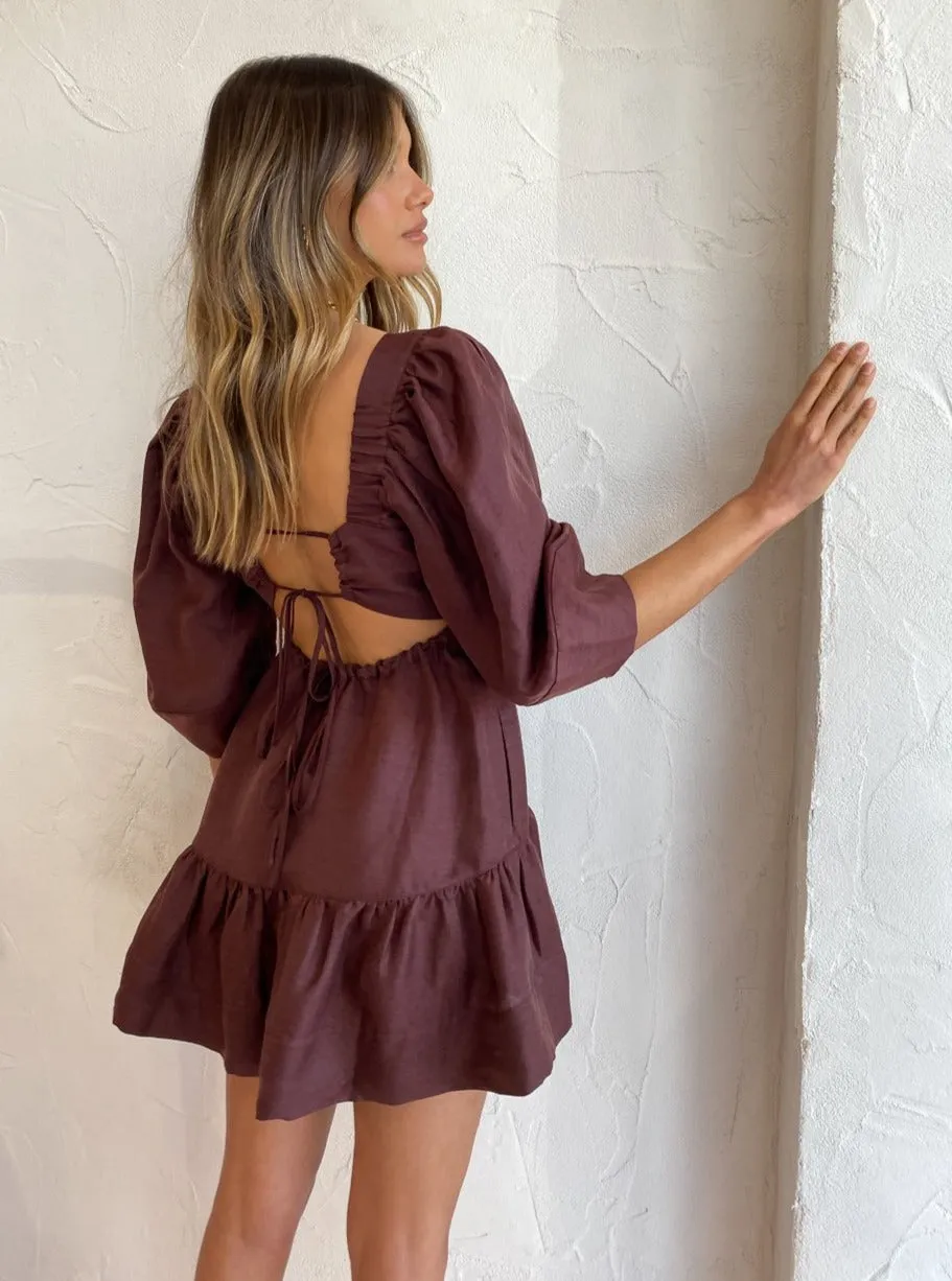 Shona Joy Marlene Open Back Mini Dress in Chocolate