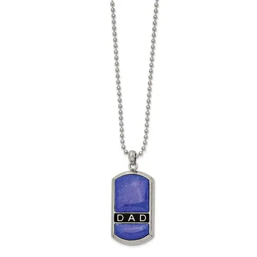 Stainless Steel Polished Enameled Lapis DAD Dog Tag 22" Necklace - Engravable