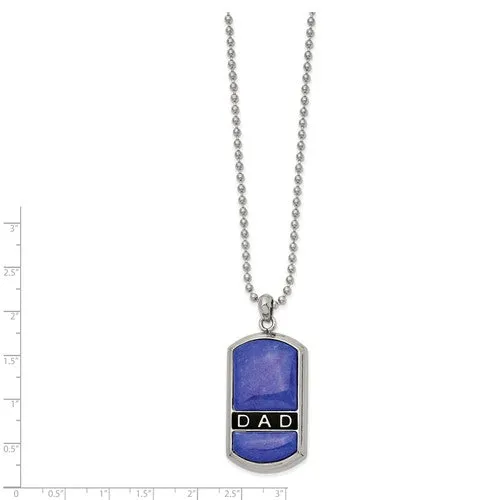 Stainless Steel Polished Enameled Lapis DAD Dog Tag 22" Necklace - Engravable