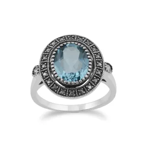 Sterling Silber blauer Topas & MARKASIT ANTIK STIL Haufen Ring