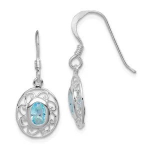 Sterling Silver Filigree Genuine Blue Topaz Oval Dangle Earrings