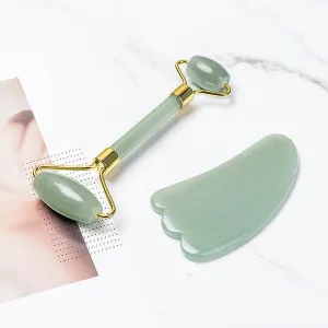 Style 2 Green 2 In 1 Facial Massage Roller Guasha Board Kit Double Heads Jade Stone Face Lift Skin Relaxation Slimming Gua Sha BeAUty Tool Fa1706