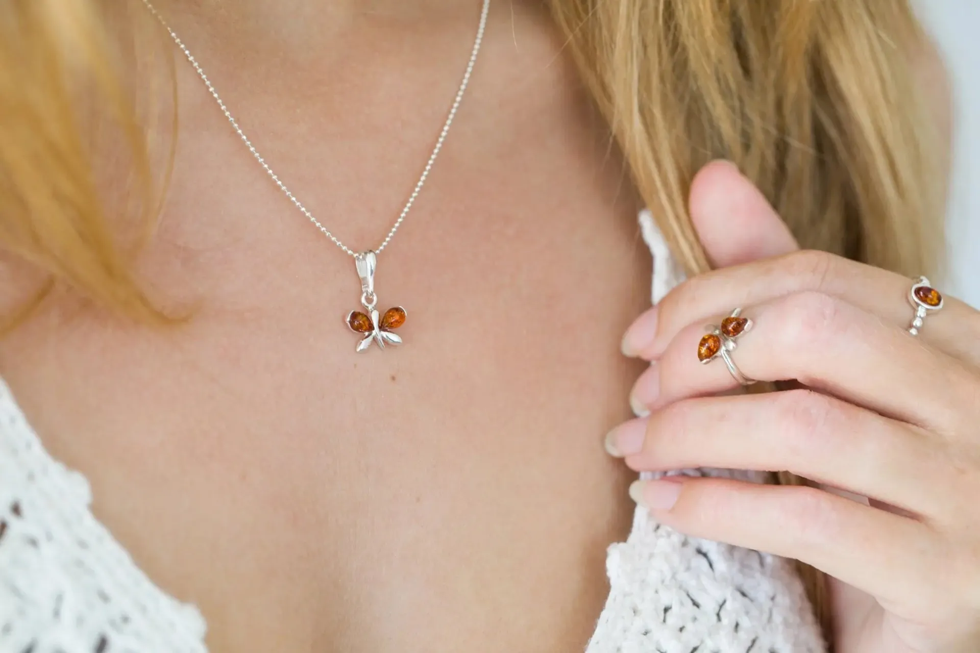 Tiny Amber Butterfly Necklace - Quirky and Cute Charm Accessory for Everyday Wear