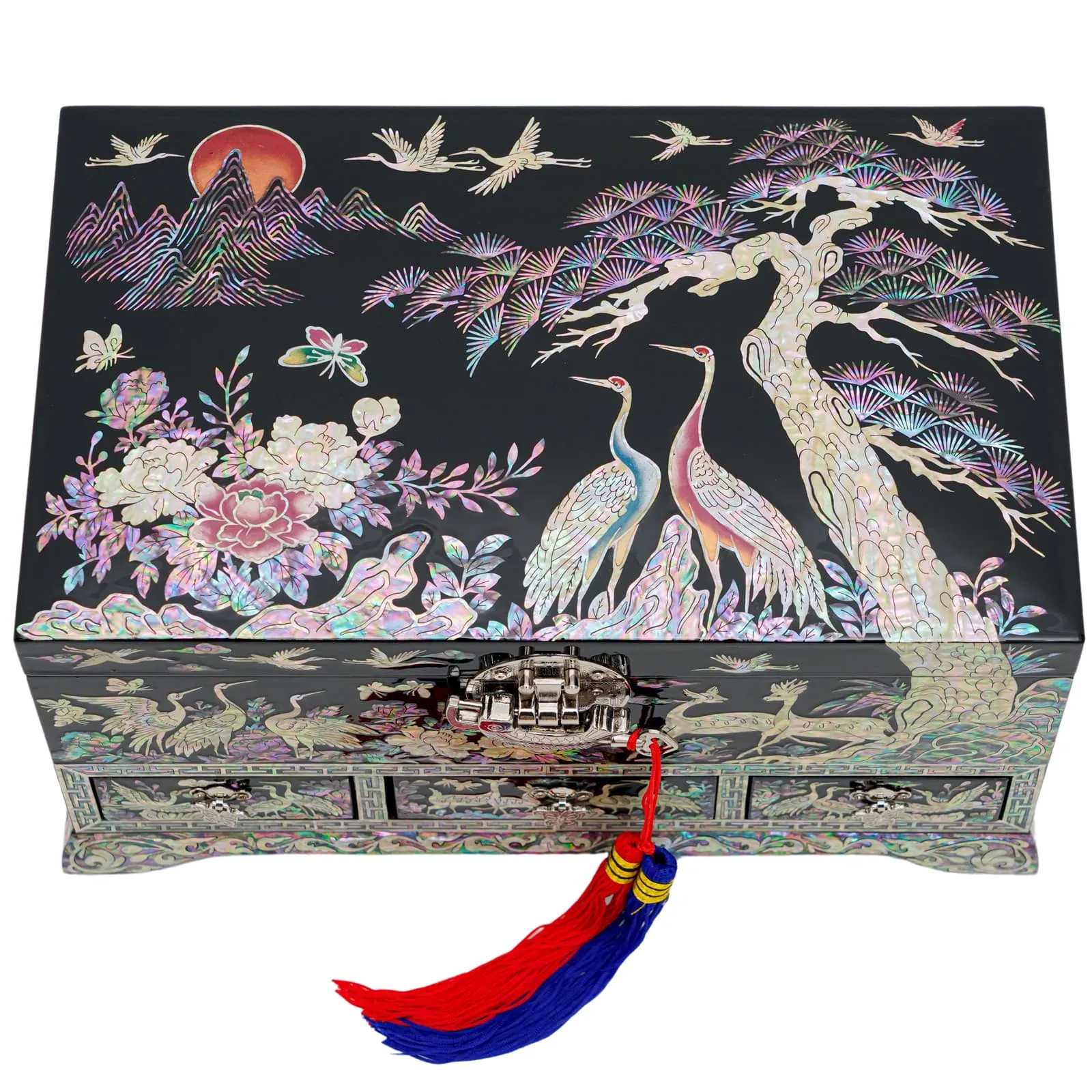 Traditional Korean Crane Art Lockable Jewelry Box